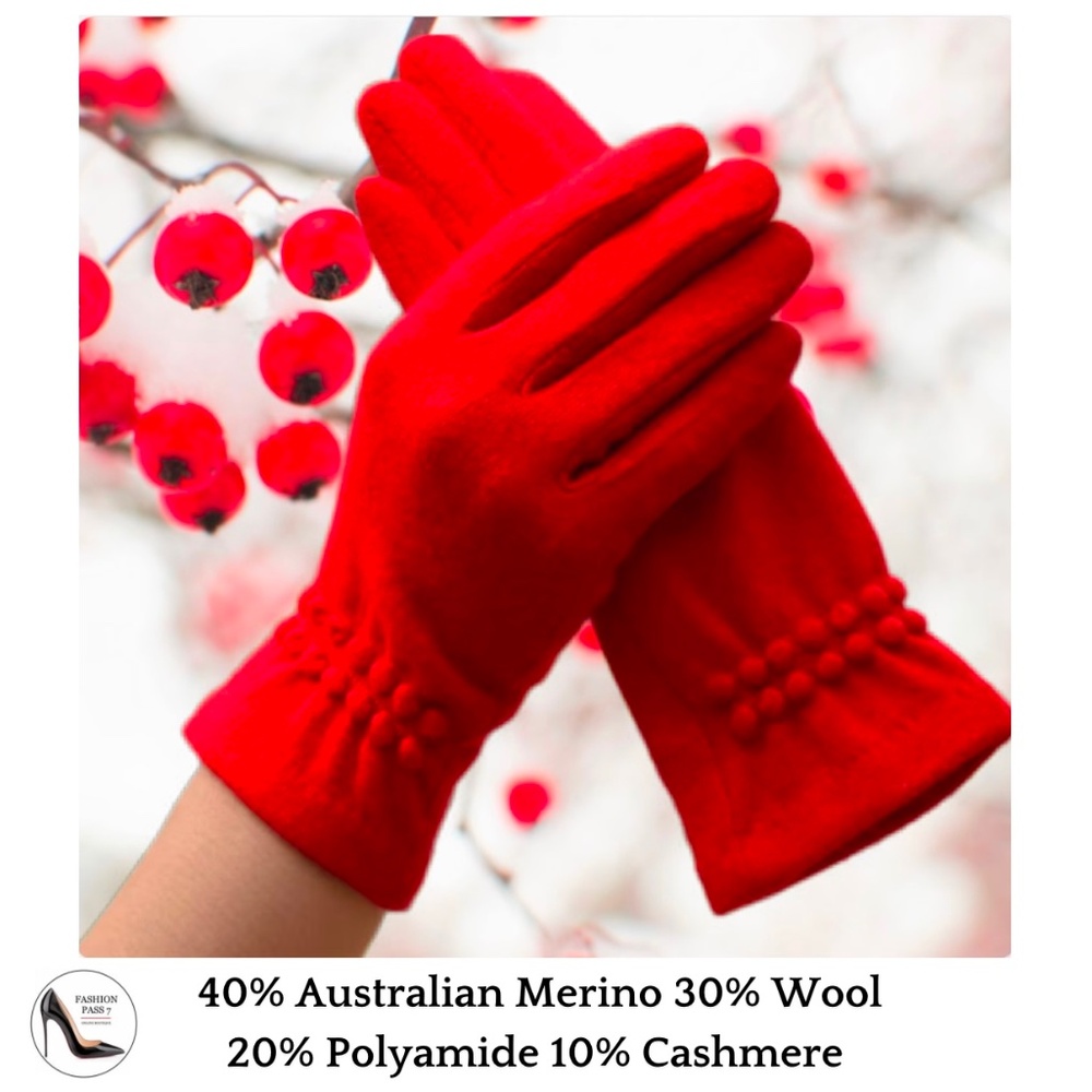 Luxury Cashmere Merino Wool Gloves Classic Red Driving Winter Warm Cozy Gloves